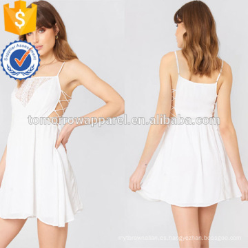 Correa de espagueti bordada de algodón blanco atado Mini vestido de verano Fabricación de ropa de mujer al por mayor de moda (TA0238D)